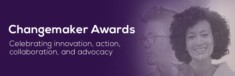 Changemaker Awards - a smiling face facing the front and another looking to the side