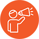 Orange icon of person using a megaphone