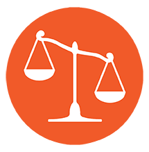 Orange icon of balance scales