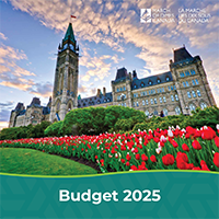 Budget 2025 - Parliament Hill with red tulips blooming
