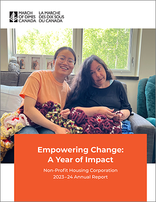 MODC Non-Profit Housing Corporation 2023-24 Annual Report (Two smiling women sitting on a couch)