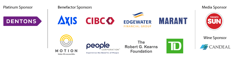 Logos of Platinum Sponsor: Dentons // Benefactor Sponsors: Edgewater Financial Group, and People Corporation