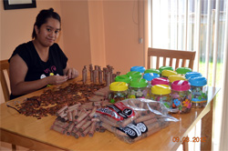 Camille counting the coins