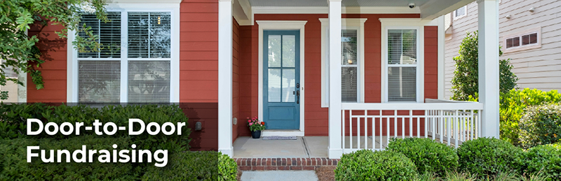 Door-to-Door Fundraising. Image of red residential house with blue front door