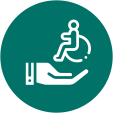 cupped hand with person in wheelchair above icon