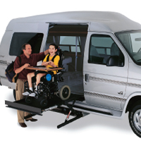 boy in wheelchair exiting a modified van