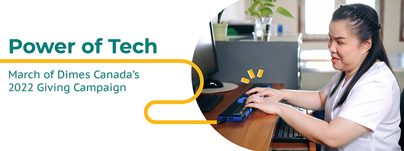 Power of Tech - woman with visual impairment using accessible braile keyboard