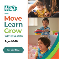 Move Learn Grow winter program ages 0-16 collage of children playing