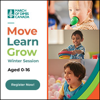 Move Learn Grow winter program ages 0-16 collage of children playing