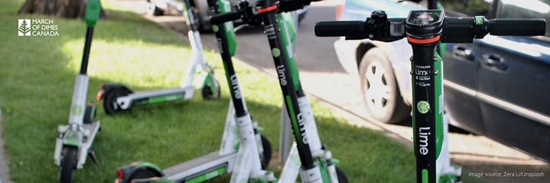 eScooters parked on grass boulevard of a street